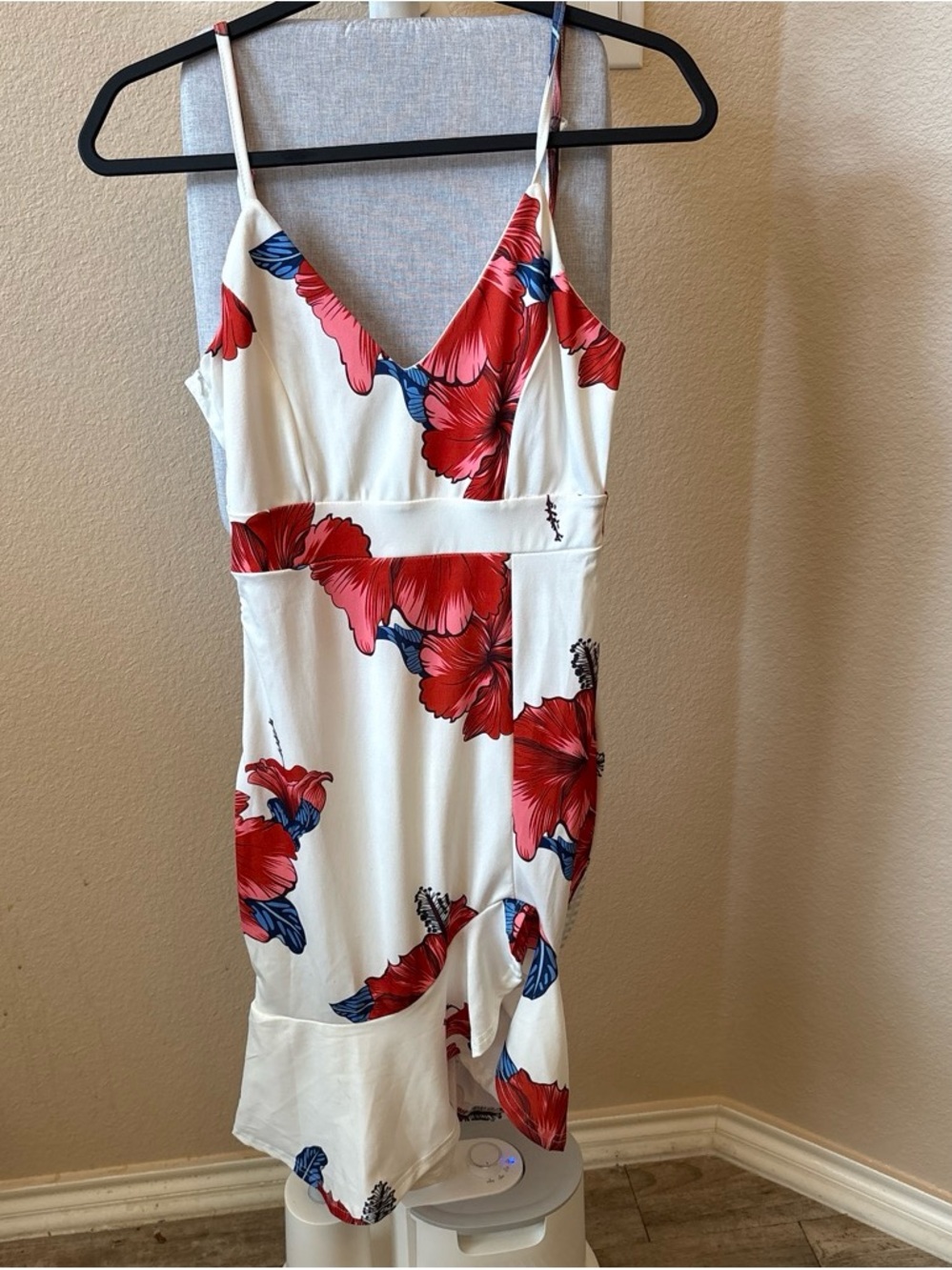 CBR Cream Midi Dress with Red & Blue Floral Print